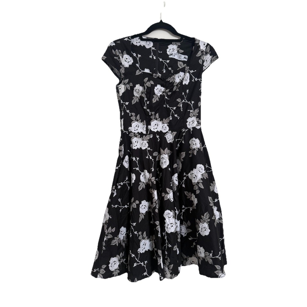 Hell Bunny Dress Womens Small Fit Flare Rose Floral Vintage Pockets Retro Pinup‎